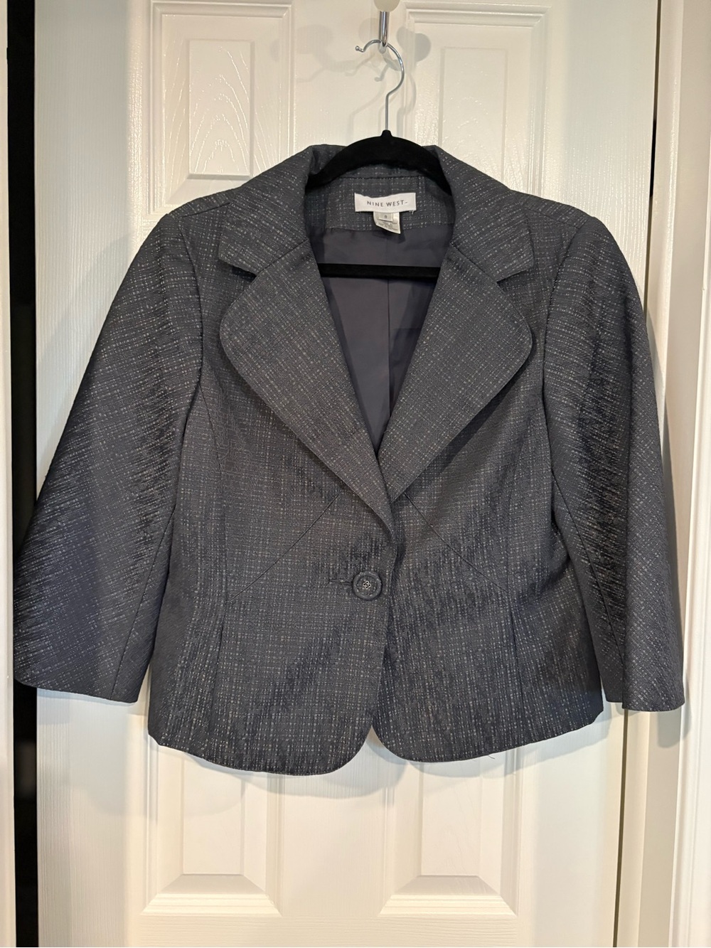 Nine West Metallic Charcoal Gray Single-Button Blazer